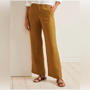 Garnet Hill Classic Linen Trousers in Amber Olive NWT Size 6
